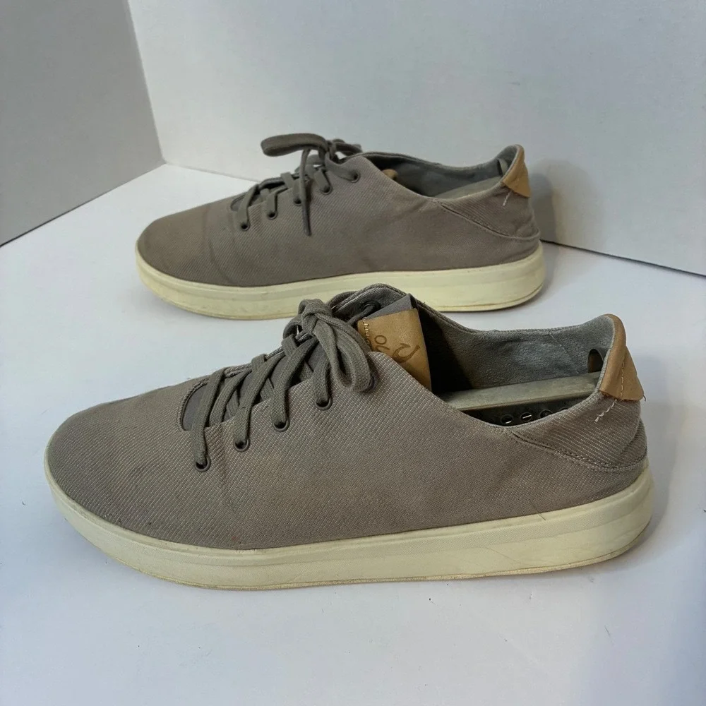 OluKai Ki'ihele Li Womens 9.5 Shoes Gray Tan Textile Lace Up Low Sneakers Casual